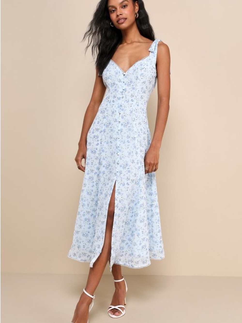Lulus Charismatic Persona Light Blue Floral Tie-Strap Midi Dress